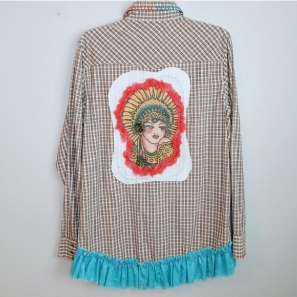 Johnny Loves June Tops - Upcycled Western Shirt Beautiful Native American Girl